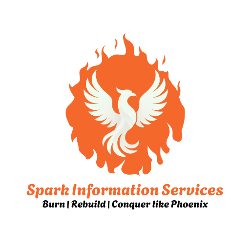 Spark Information Services logo featuring twin phoenixes and bold orange branding, symbolizing career growth and job placement support